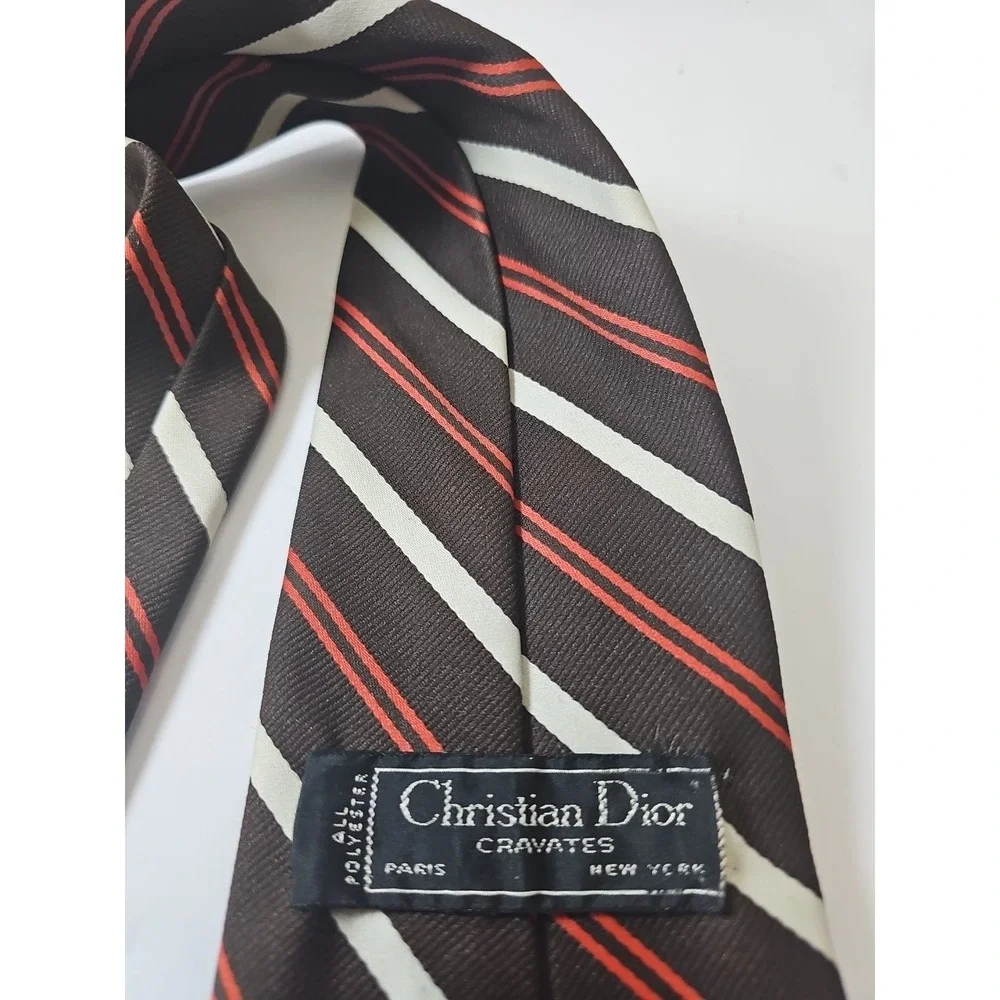 Vintage Christian Dior Cravates Scroll Striped Tie ALL SILK Excellent Condition‎